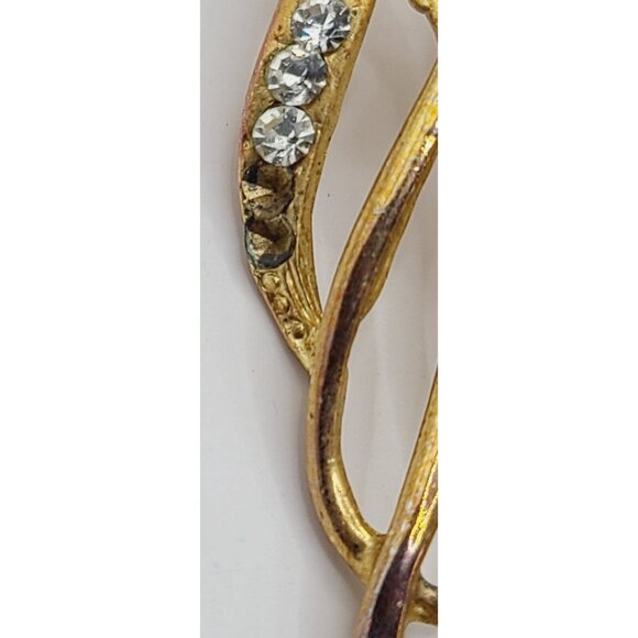 Vtg Brooch Double Pearl Cala Lily Rhinestones Gold Tone Pin Floral 80s *Read - Picture 2 of 7